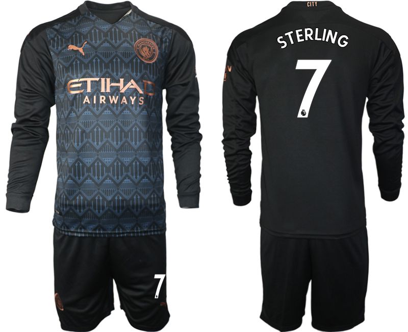 Men 2020-2021 club Manchester city home long sleeve #7 black Soccer Jerseys